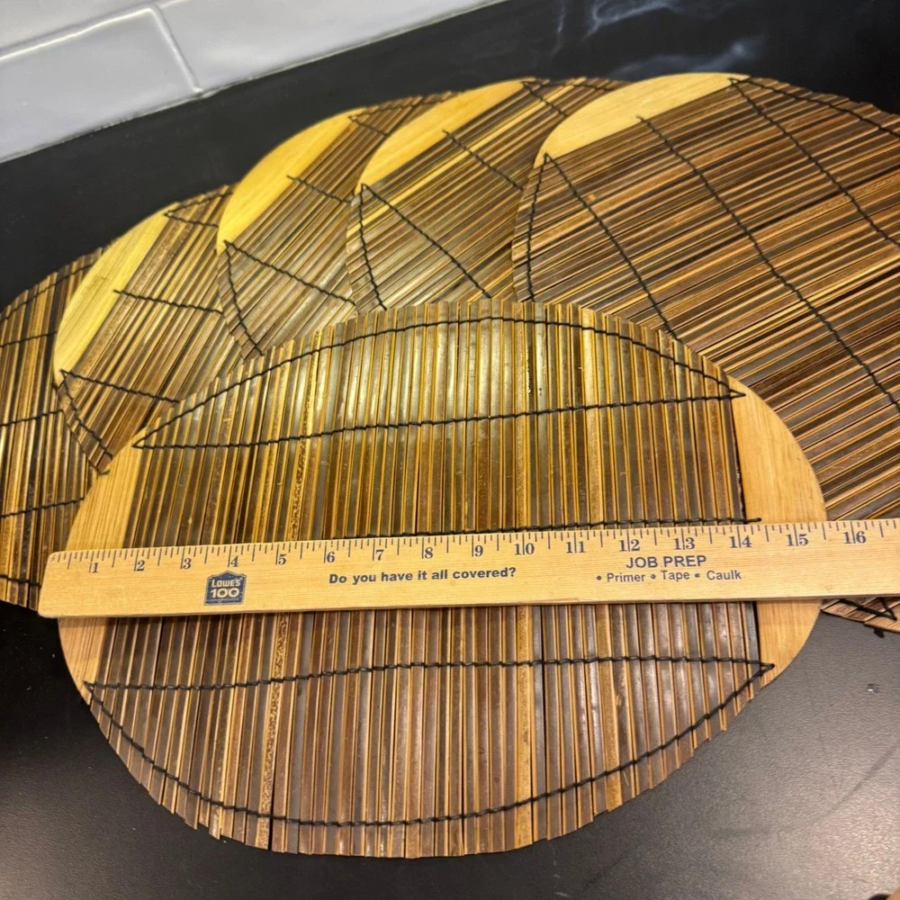 Bamboo Placemats Set of 6 Brown Oval Slatted Boho Tiki